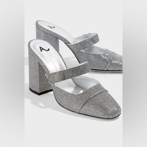 NIB Alexa Chung Block-heel lamé mules - silver - Picture 1 of 10